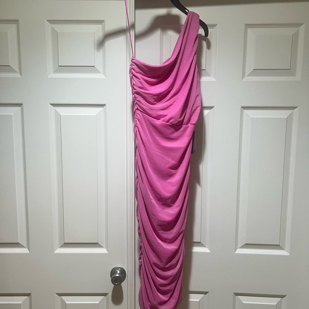 One-Shoulder Ruched Pink Dress